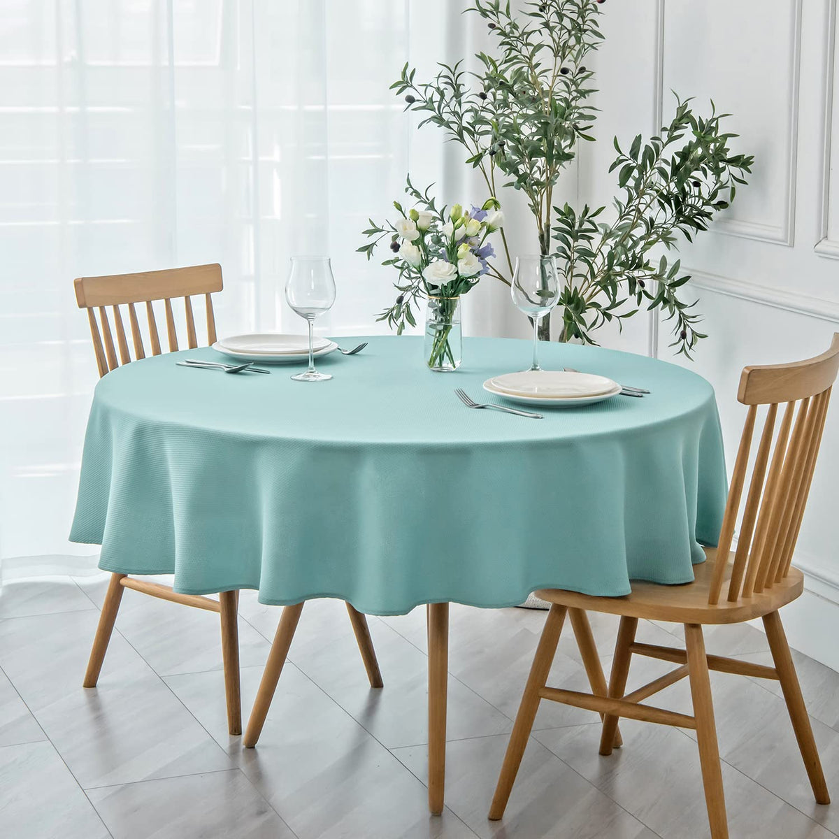 maxmill Rectangle Textured Tablecloth Waterproof Spillproof Wrinkle Free Table Cloth, Kitchen Dining Tabletop Decoration, Fabric Table Cover for Outdoor and Indoor Use, 52 x 70 Inch, Sage Green