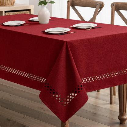 MIULEE Beige Rectangle Tablecloth with Decorative Cutouts 52x70 Inch