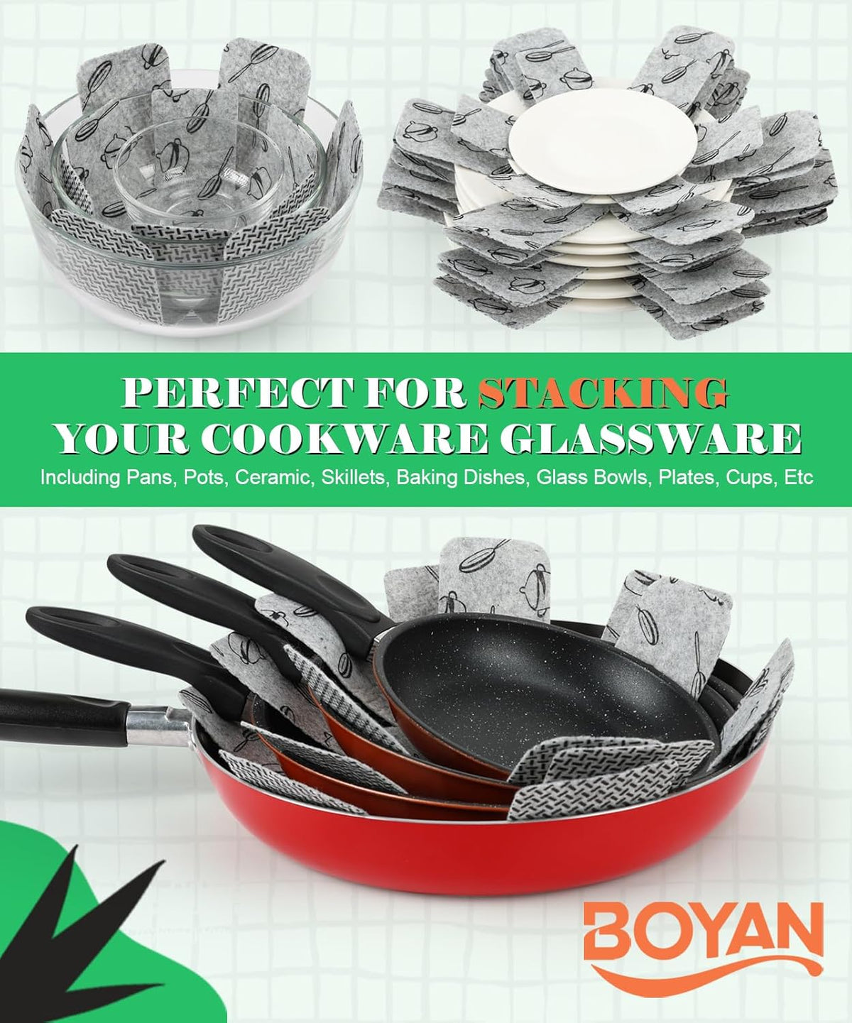 BOYAN Pot and Pan Protectors for Stacking, 6pcs & 3 Sizes, Separator Pads