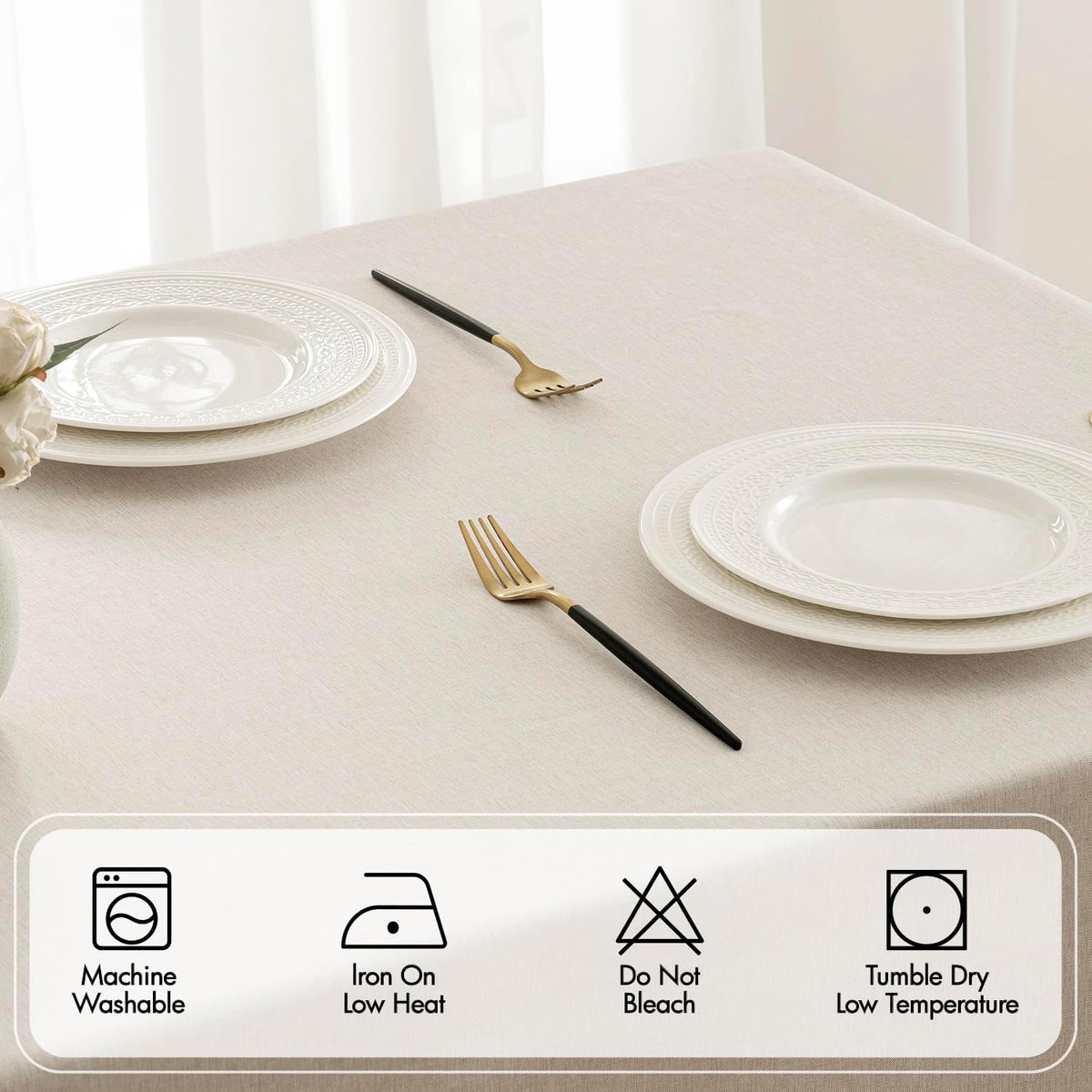 MIULEE Beige Rectangle Tablecloth with Decorative Cutouts 60x84 Inch