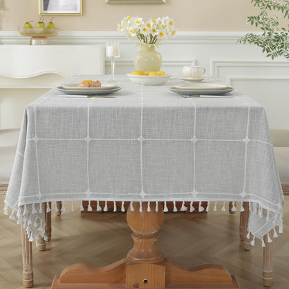 Laolitou Rustic Tablecloth Cotton Linen Waterproof Farmhouse Tablecloth Burlap Table Cloths for Kitchen Dining Cloth Table Cloth for Rectangle Tables Coffee Lines Rectangle,55''x70'',4-6 Seats