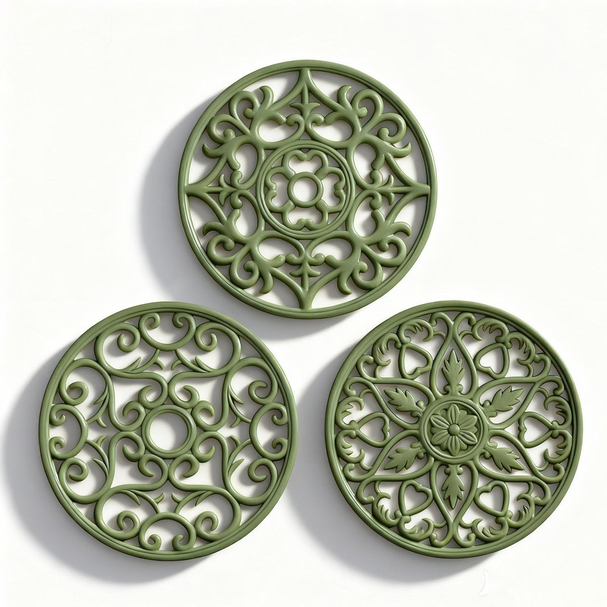 ME.FAN Trivets for Dishes/Pots/Pans, 3 Pcs Silicone Mats, Flexible/Durable/Non Slip Hot Pads to Protect Table and Counter Top (Desert Sage)