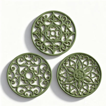 ME.FAN Trivets for Dishes/Pots/Pans, 3 Pcs Silicone Mats, Flexible/Durable/Non Slip Hot Pads to Protect Table and Counter Top (Desert Sage)