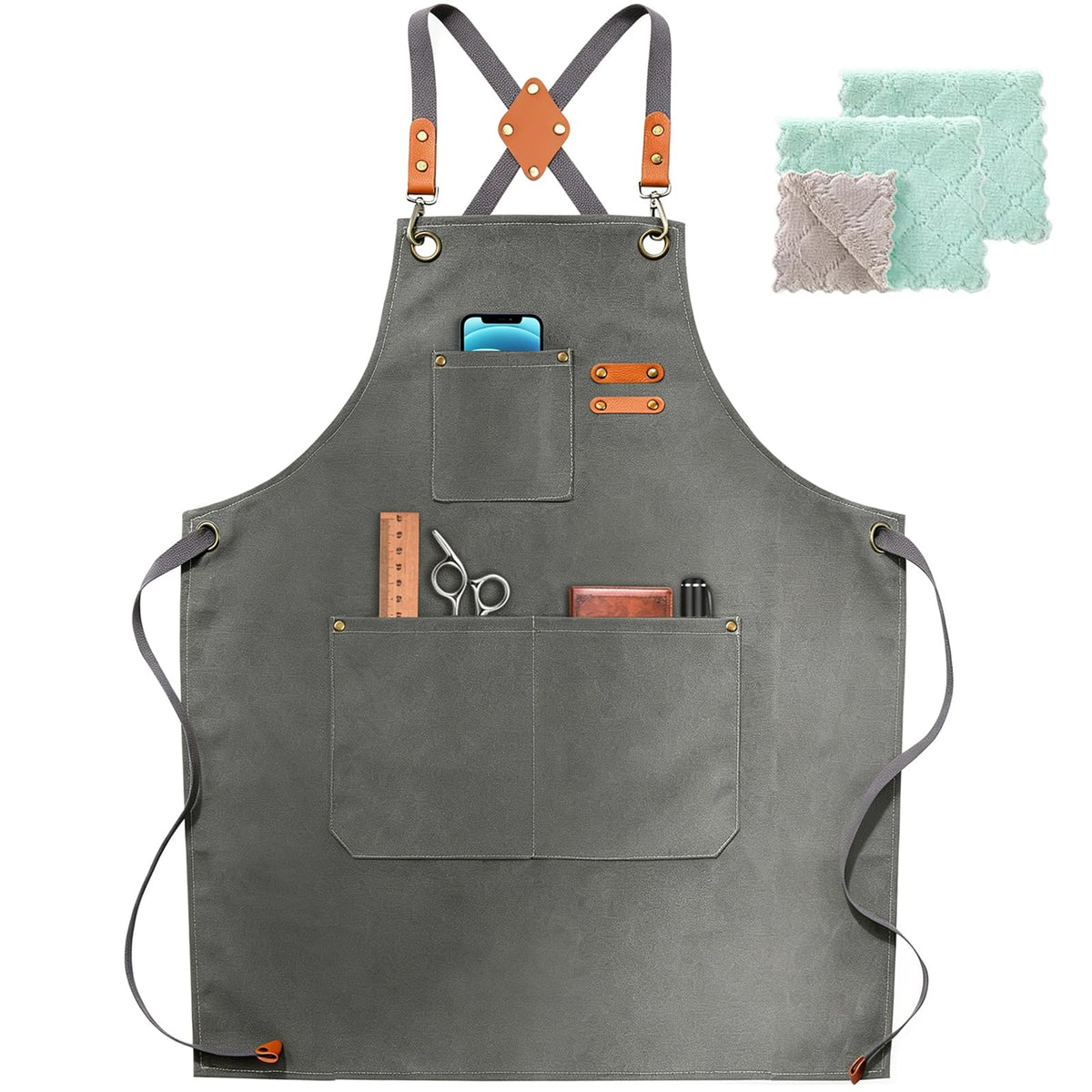 ZOMAO Chef Apron, Cotton Canvas Cross Back Apron with Pockets for Women and Men,Adjustable Strap and Large Pockets Apron,Kitchen Cooking Baking Bib Apron