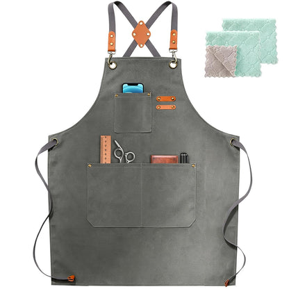 ZOMAO Chef Apron, Cotton Canvas Cross Back Apron with Pockets for Women and Men,Adjustable Strap and Large Pockets Apron,Kitchen Cooking Baking Bib Apron