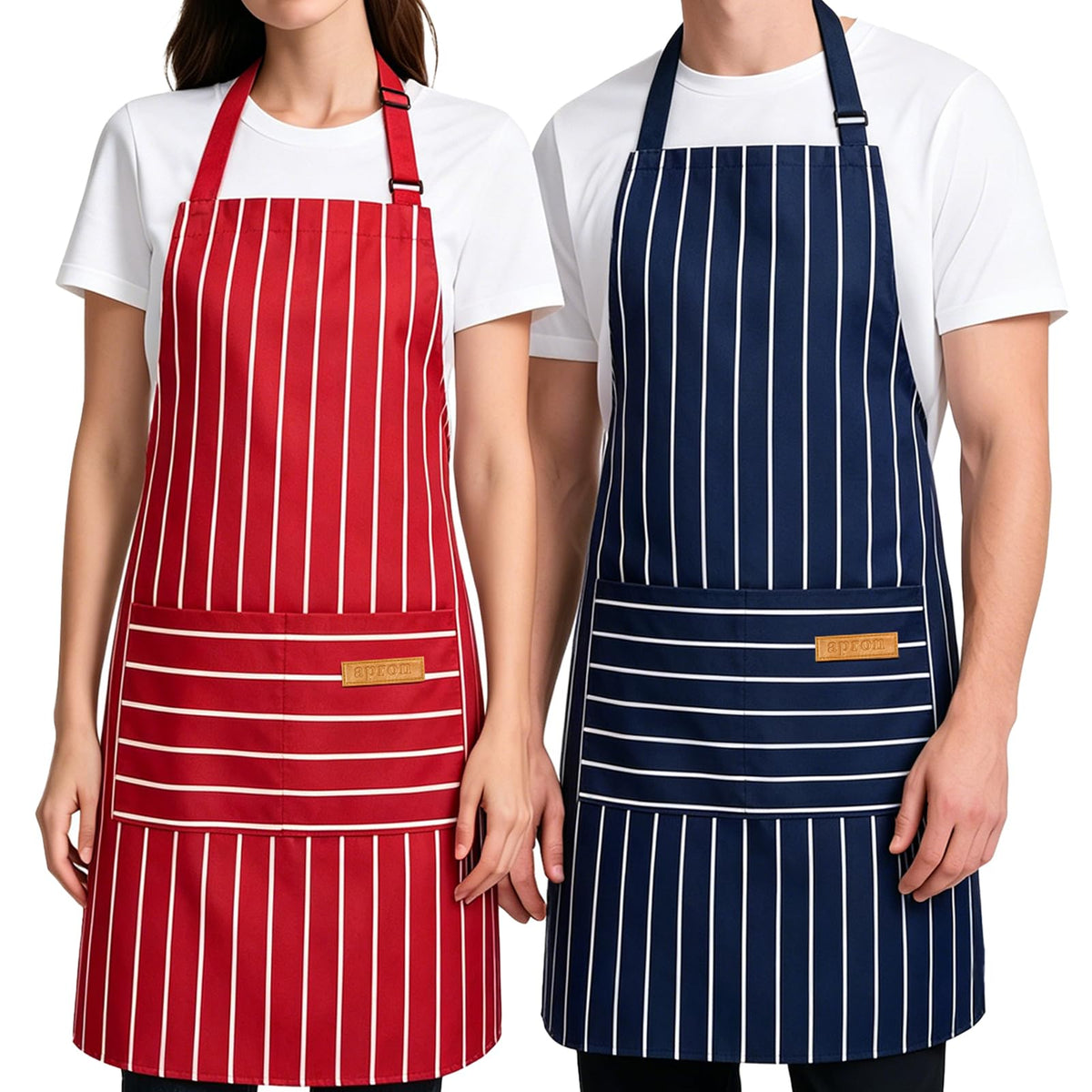 2 Pack Kitchen Cooking Aprons, Soft Aprons for Women Men with 2 Pockets Chef Apron with Adjustable Neck Strap and Long Tie