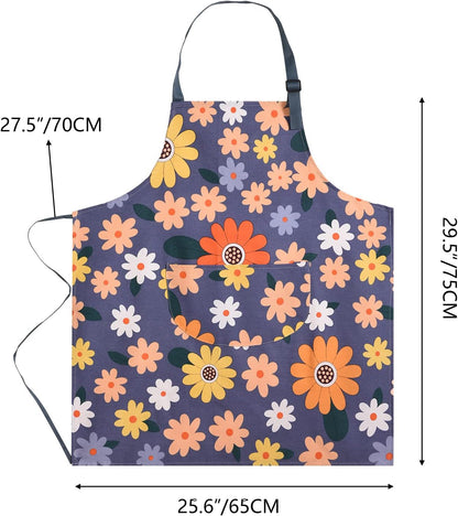2 Pack Floral Apron for Women with Pockets, Adjustable Cotton Chef Aprons for Kitchen, Cooking, BBQ & Grill