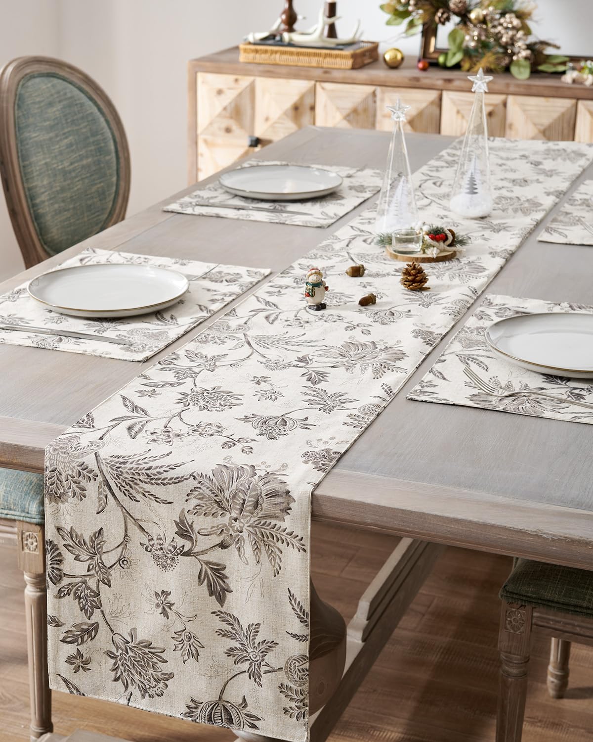 jinchan Black Farmhouse Floral Linen Rectangle Table Cloth 52 x 70 Inch