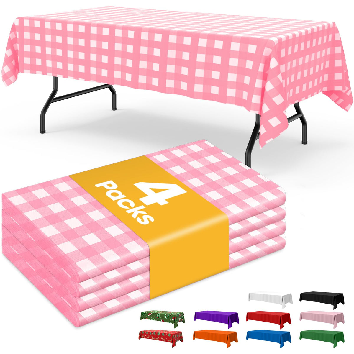 Niuara White Plastic Table Cloth - 4 Pack 54" × 108" Rectangle Disposable Tablecloths for 6FT Tables, Table Cover for Party, Holiday & Gathering Use