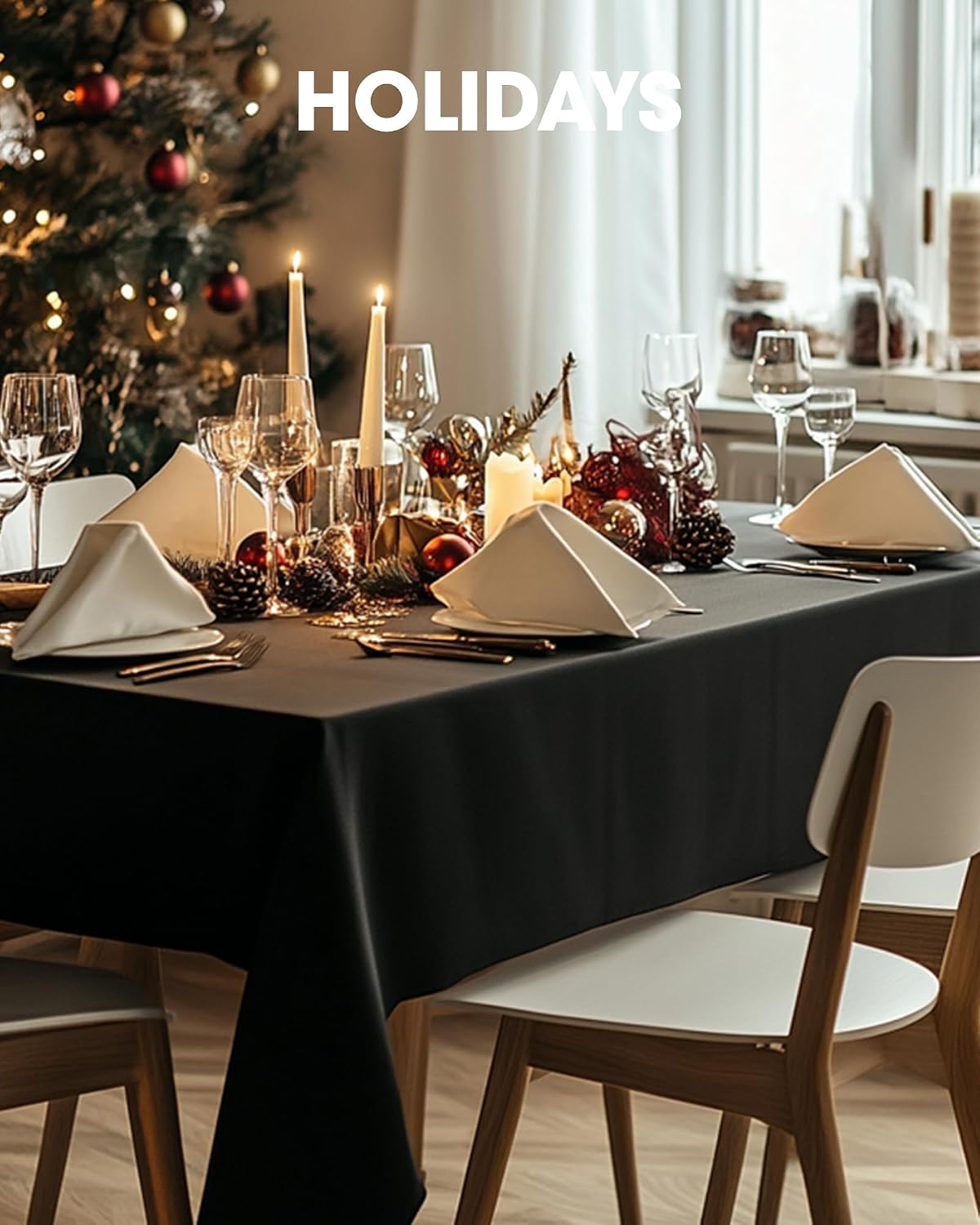 Pureegg Polyester Tablecloth 60" x 102" Reusable Washable 2 Pack Black