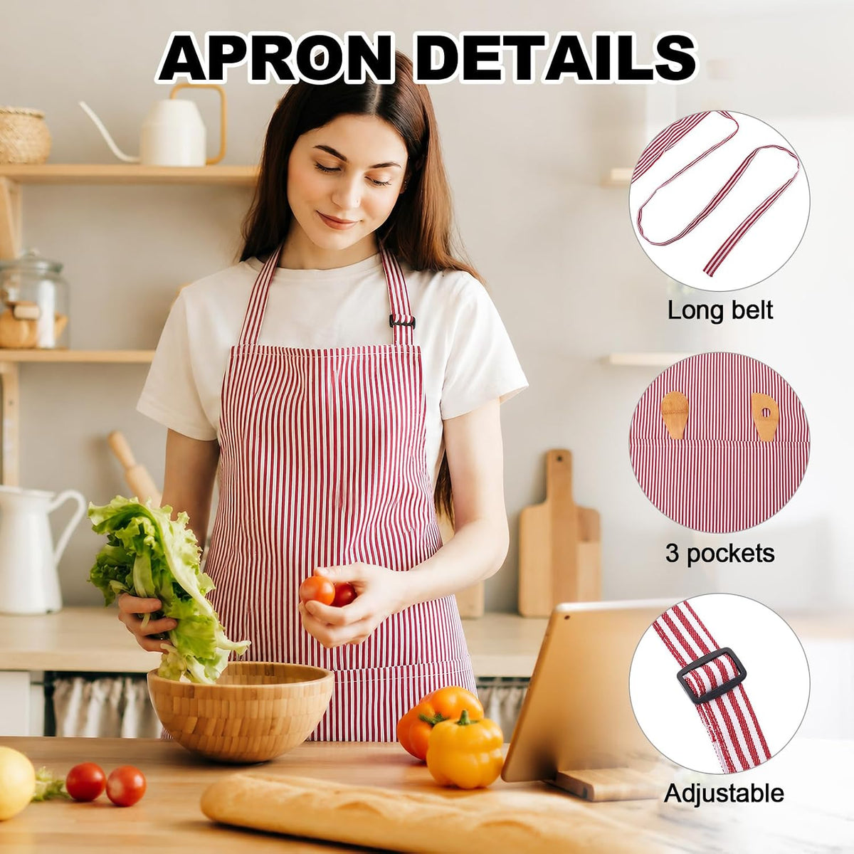 2 Pack Unisex Chef Apron Stripes Kitchen Aprons with 3 Pockets