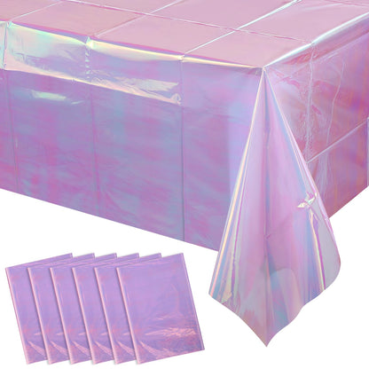 FunnyPars 4 Pack Iridescent Plastic Tablecloths, Disposable Table Covers