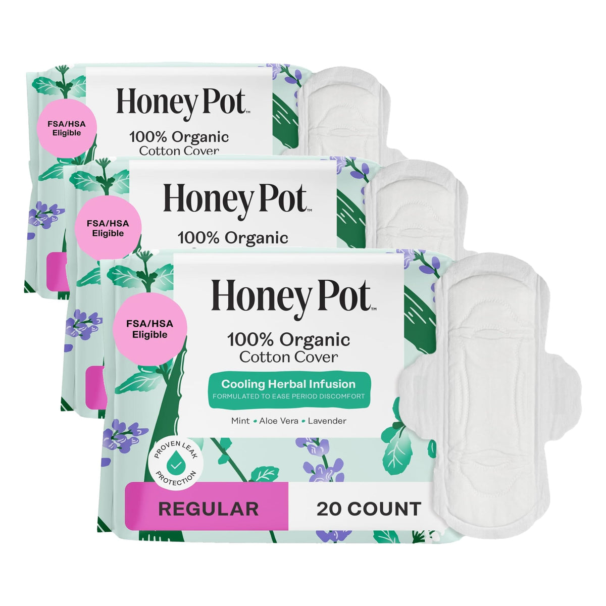 The Honey Pot Company - Cooling Herbal - Overnight - Pads for Women