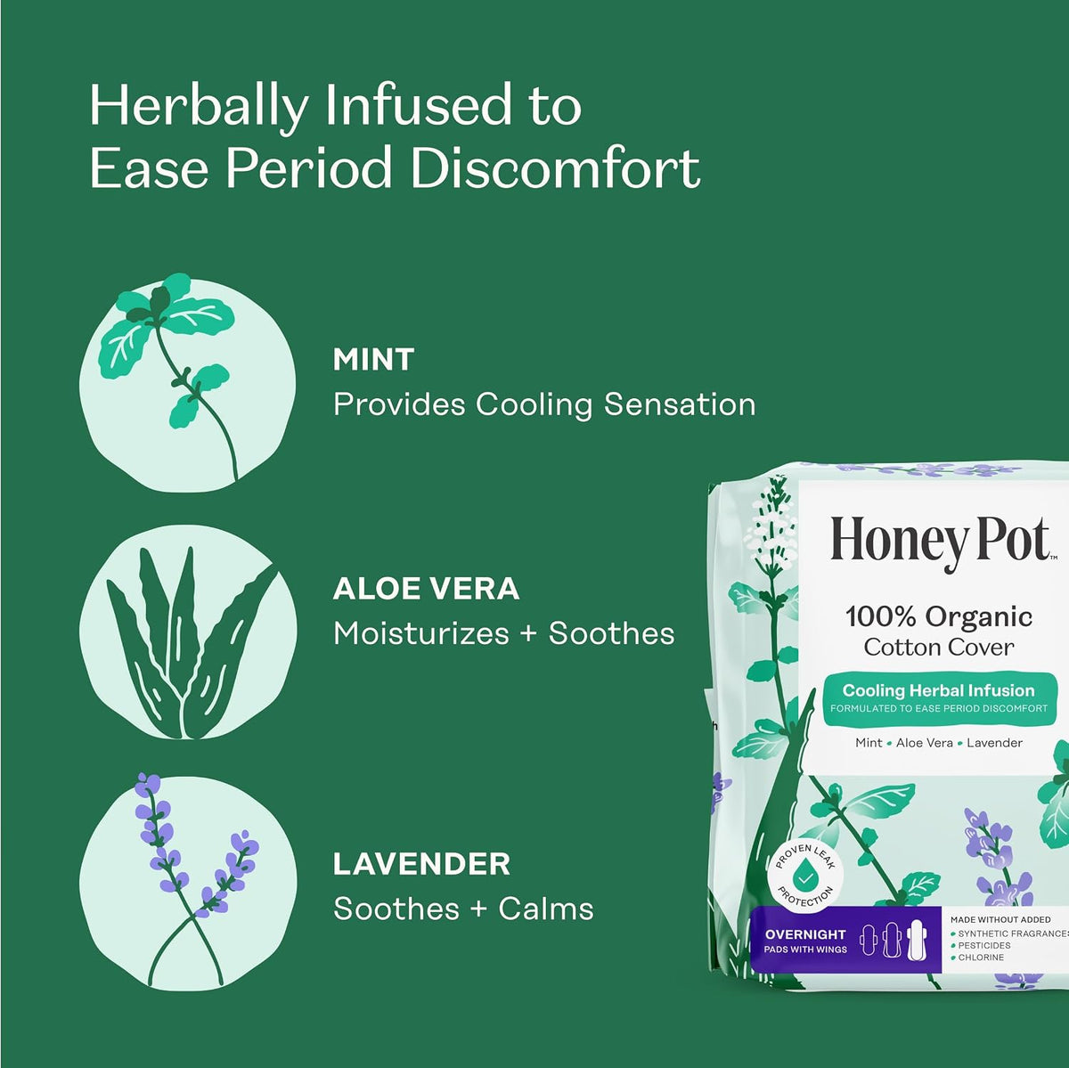 The Honey Pot Company - Cooling Herbal - Overnight - Pads for Women