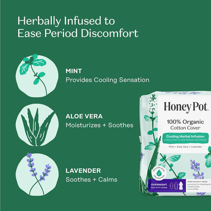 The Honey Pot Company - Cooling Herbal - Overnight - Pads for Women