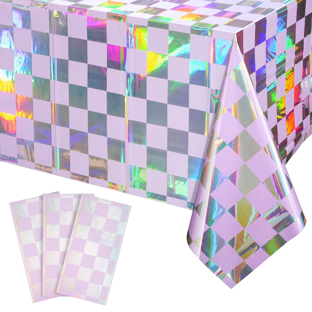 FunnyPars 4 Pack Iridescent Plastic Tablecloths, Disposable Table Covers