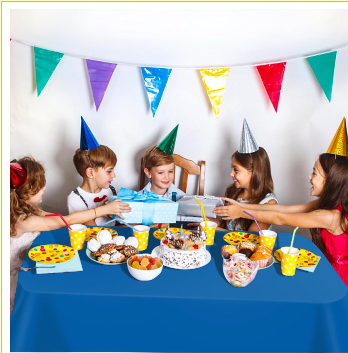 tujol Royal Blue 6 Pack Plastic Table Cloth 54" x 108", Disposable Tablecloths Rectangle Table Cover, Plastic Tablecloths for Parties