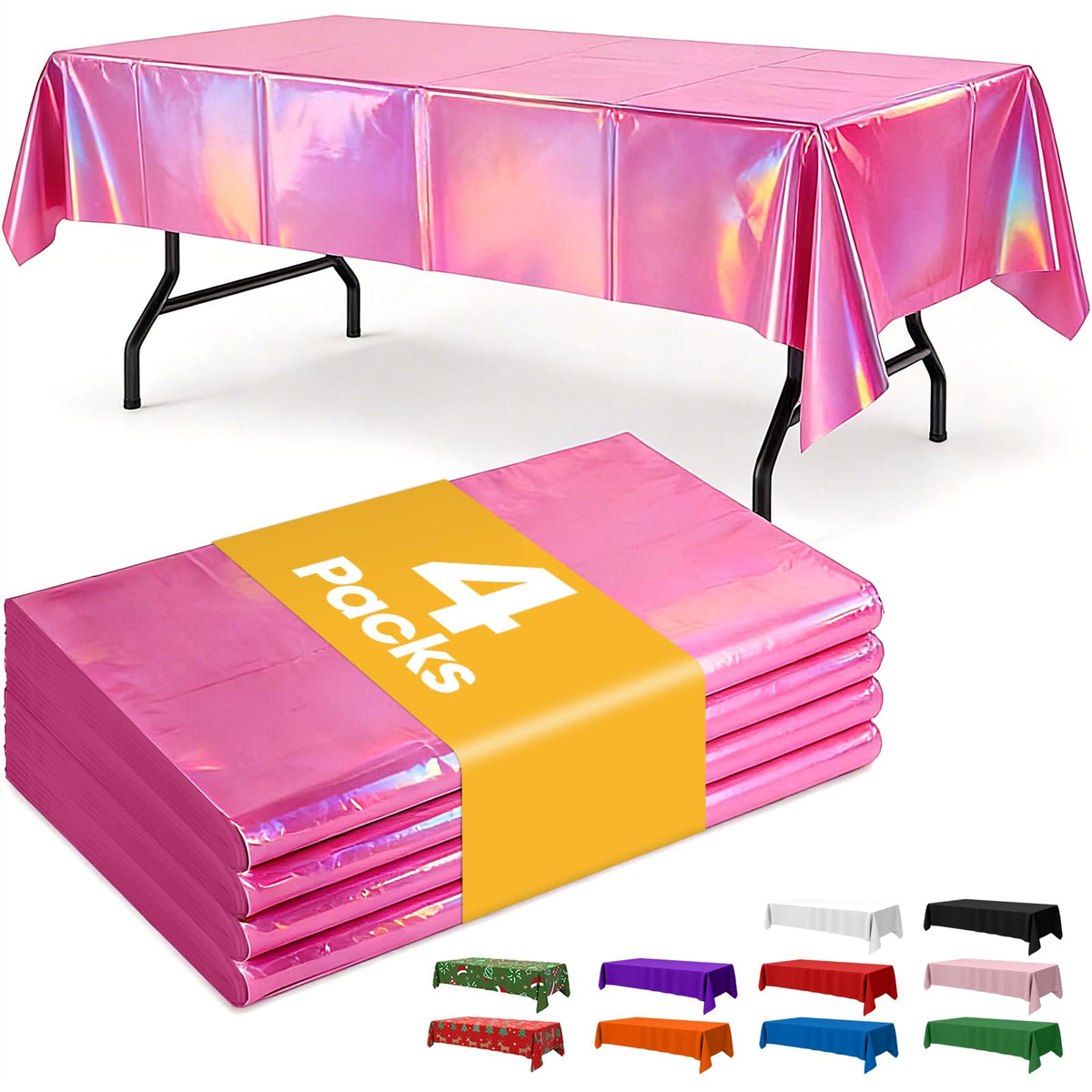 Niuara Black Plastic Table Cloth Disposable, 4 Pack, 54 x 108 in
