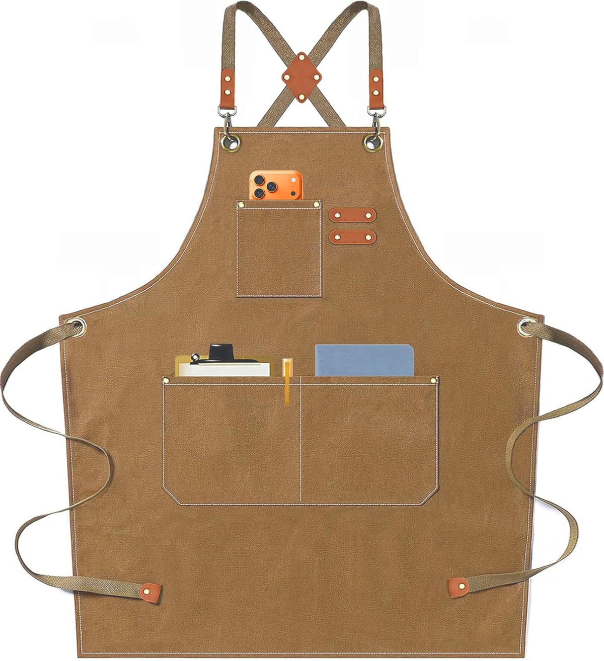 AFUN Chef Aprons for Men Women with Oversized Pockets, 16-Ounce Cotton Canvas Cross Back Heavy Duty Work Apron (Black)