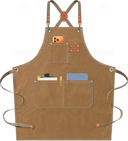 AFUN Chef Aprons for Men Women with Oversized Pockets, 16-Ounce Cotton Canvas Cross Back Heavy Duty Work Apron (Black)