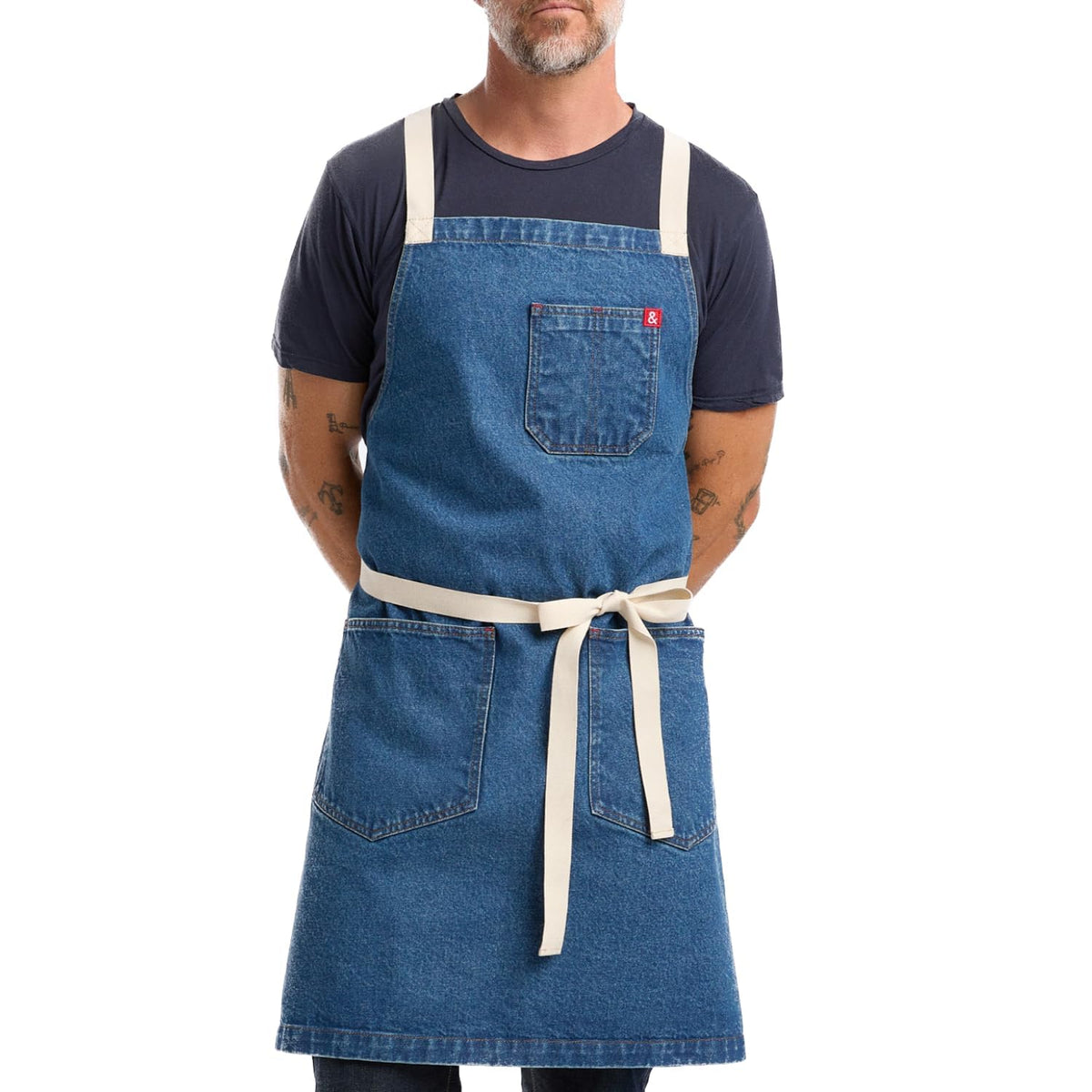 hedley & bennett Crossback Chef Apron, Pockets & Towel Loop, Midnight Blue