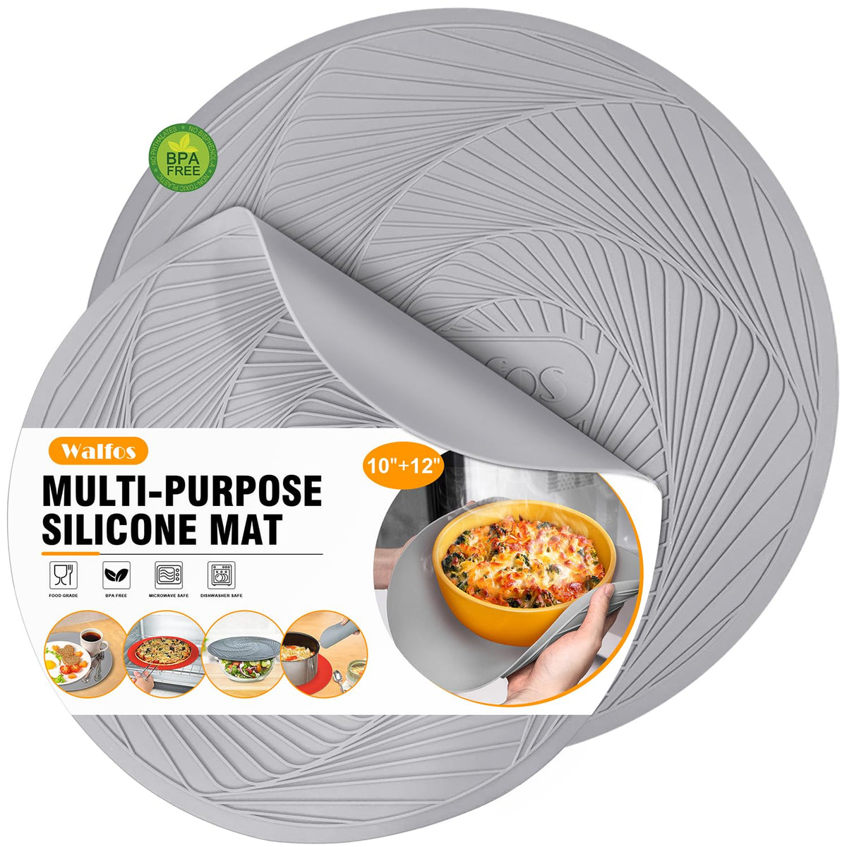 Walfos Silicone Trivet Mats - 4 Heat Resistant Pot Holders, Multipurpose Non-Slip Hot Pads for Kitchen Potholders, Hot Dishers, Jar Opener, Spoon Holder, Food Grade Silicone & BPA Free (Black)