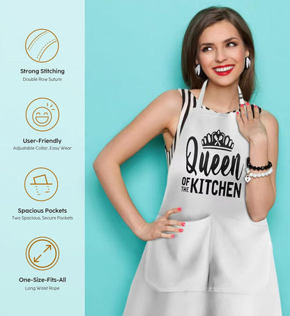 King & Queen Apron Set - Matching Couples Kitchen Aprons with Deep Pockets & Reinforced Stitching - Waterproof Professional Cooking Gear for Wedding, Engagement, Bridal Shower, Valentines, Christmas