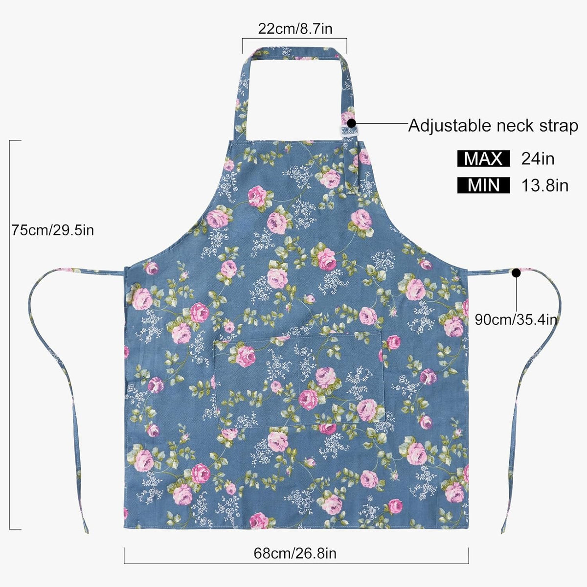 DILLMAN Aprons for Women with Pockets Cotton Linen Cooking Kitchen Baking Soft Durable Floral Gardening Apron