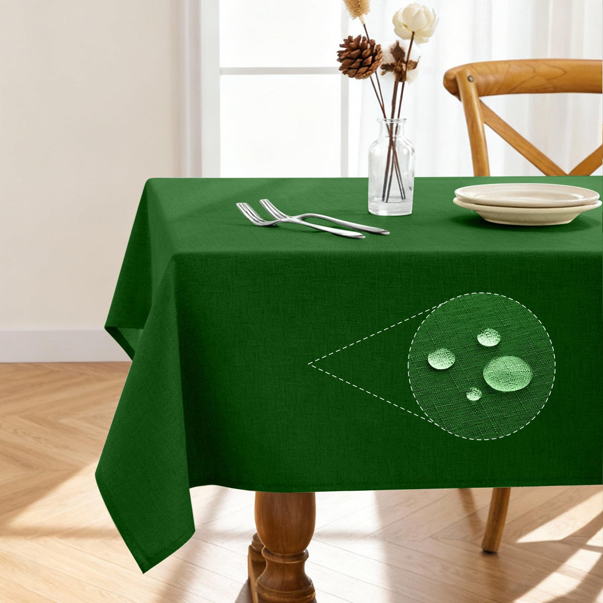 Pureegg Rectangle Linen Tablecloth Waterproof & Stain Resistant, Wrinkle-Free Table Cloth Adds Elegance and Protection, Ideal for Dining, Party, Wedding and Outdoor, 52 x 70 Inch, Beige