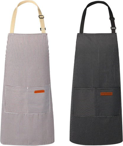 2 Pack Aprons for Women with 2 Pockets, Kitchen Cooking Apron for Men