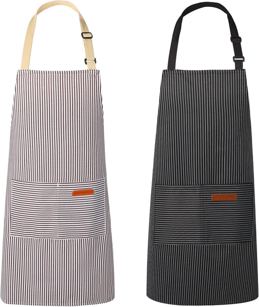 2 Pack Aprons for Women with 2 Pockets, Kitchen Cooking Apron for Men