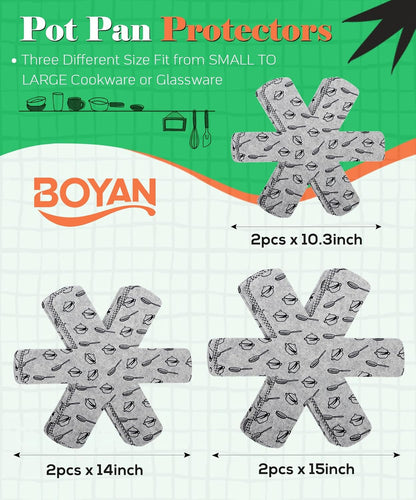 BOYAN Pot and Pan Protectors for Stacking, 6pcs & 3 Sizes, Separator Pads