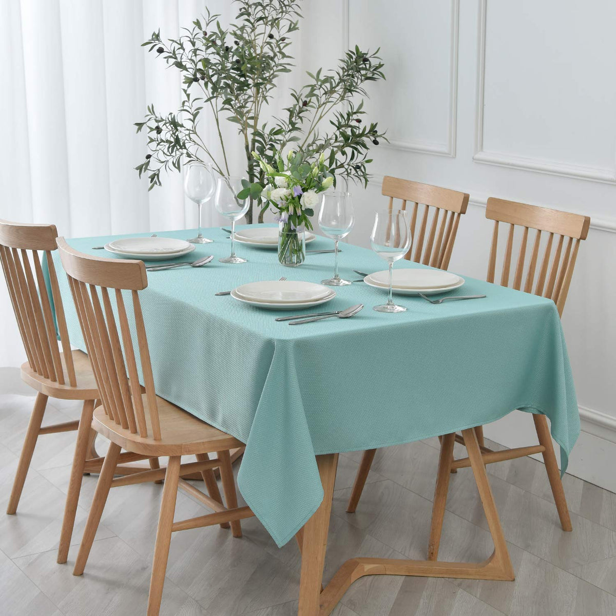 maxmill Rectangle Textured Tablecloth Waterproof Spillproof Wrinkle Free Table Cloth, Kitchen Dining Tabletop Decoration, Fabric Table Cover for Outdoor and Indoor Use, 52 x 70 Inch, Sage Green