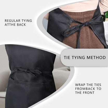 Black Bib Apron, Adjustable Apron with 2 Pockets, Unisex Aprons for Chefs and Home Kitchen