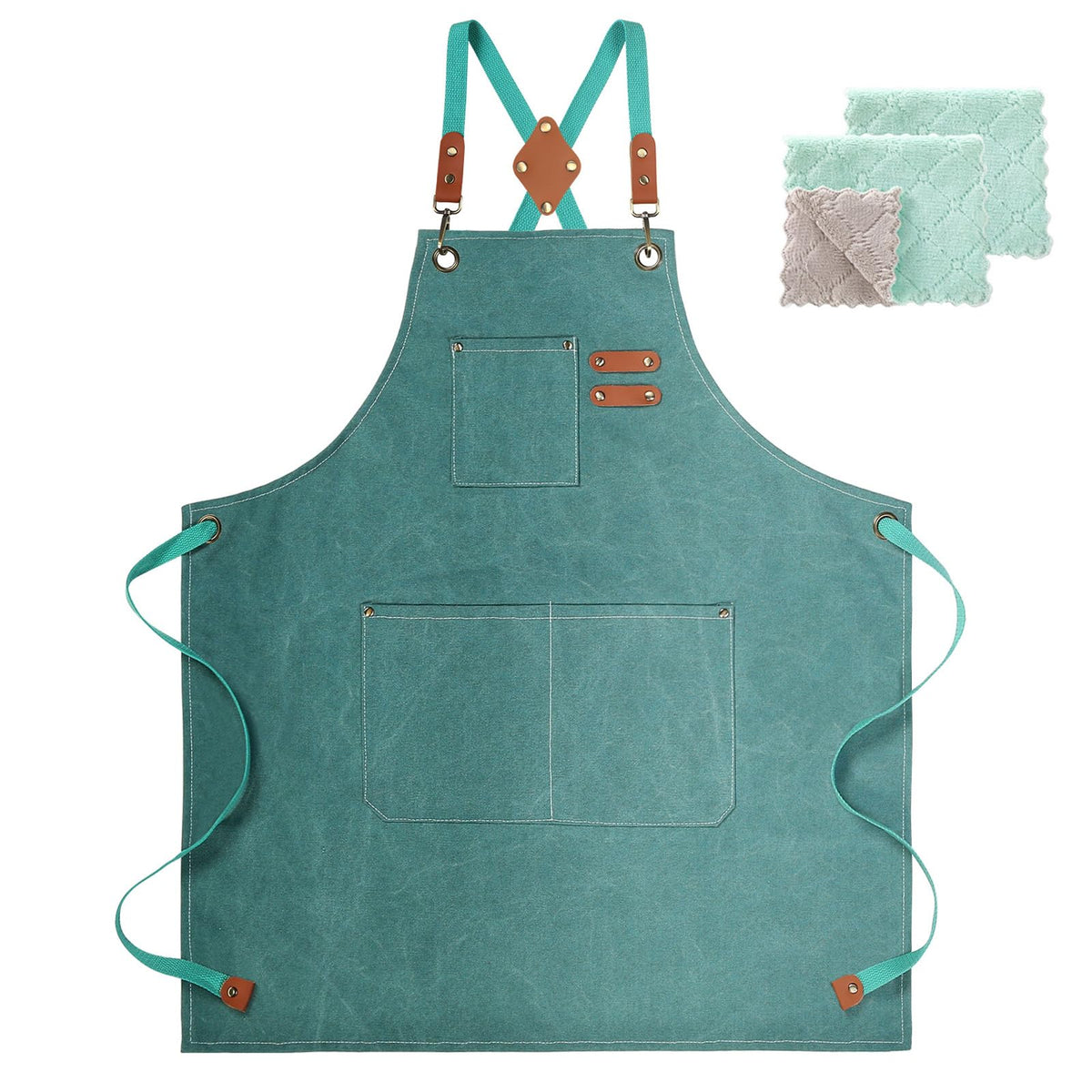 ZOMAO Chef Apron, Cotton Canvas Cross Back Apron with Pockets for Women and Men,Adjustable Strap and Large Pockets Apron,Kitchen Cooking Baking Bib Apron