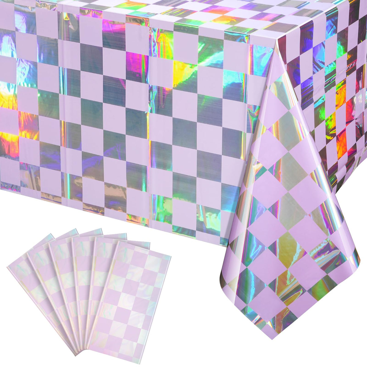 FunnyPars 4 Pack Iridescent Plastic Tablecloths, Disposable Table Covers