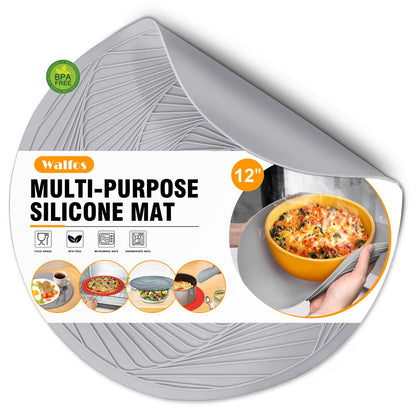 Walfos Silicone Trivet Mats - 4 Heat Resistant Pot Holders, Multipurpose Non-Slip Hot Pads for Kitchen Potholders, Hot Dishers, Jar Opener, Spoon Holder, Food Grade Silicone & BPA Free (Black)