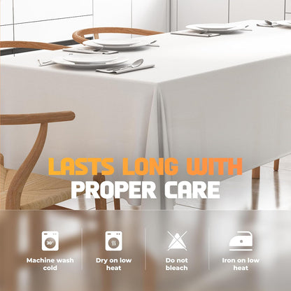 WEALUXE White Table Cloths for 6 Foot Rectangle Tables, 2-Pack, 60x102 inches, Water, Stain and Wrinkle Resistant, 200 GSM Washable Poly Fabric Tablecloths Rectangular, Elegant and Durable