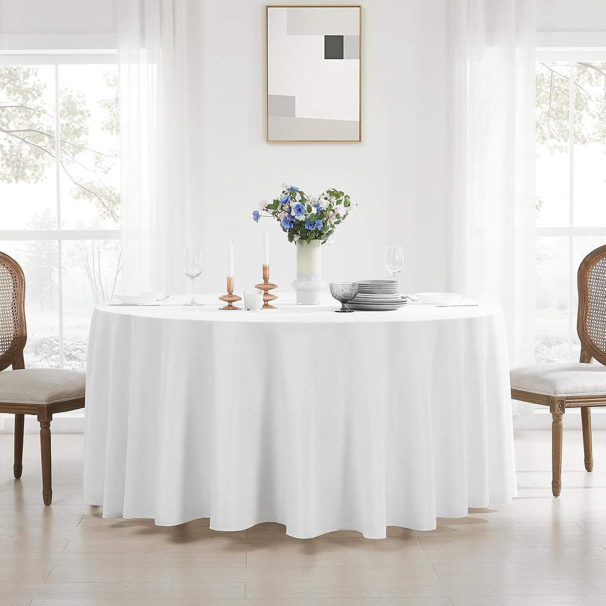 6 Pack White Round Tablecloths 120 Inch for Dining Tables
