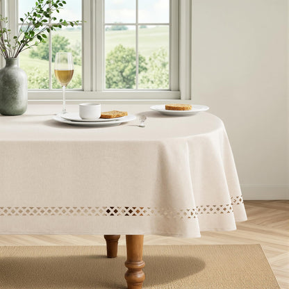 MIULEE Beige Rectangle Tablecloth with Decorative Cutouts 60x84 Inch