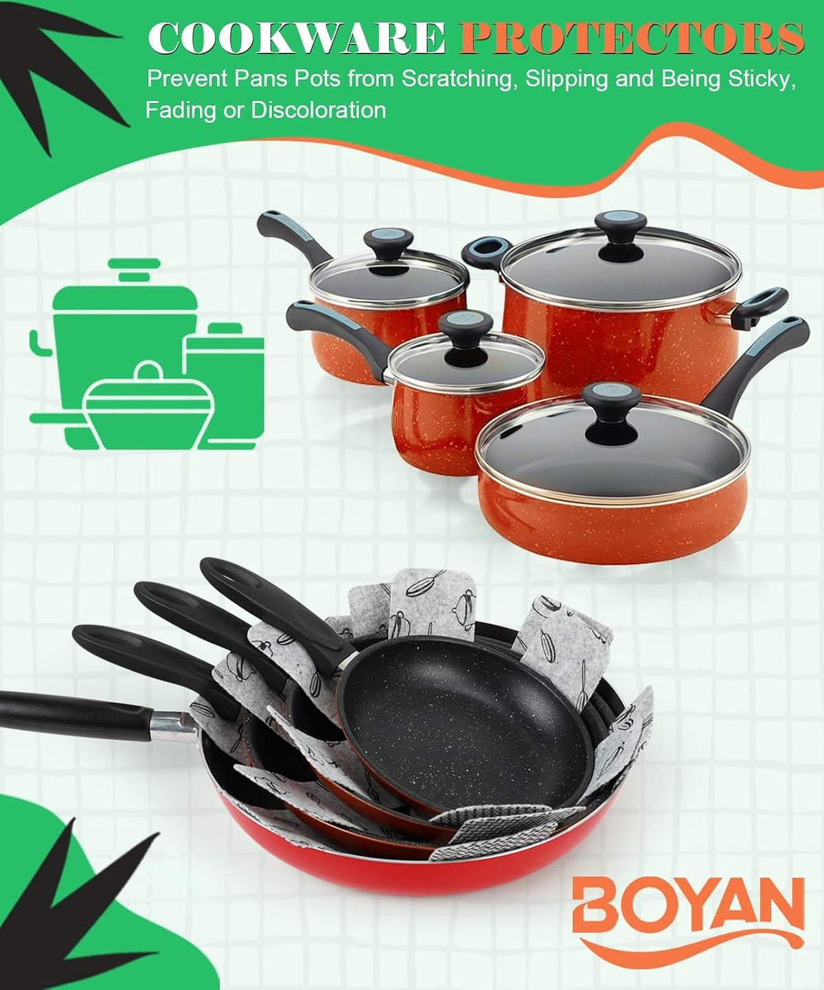 BOYAN Pot and Pan Protectors for Stacking, 6pcs & 3 Sizes, Separator Pads