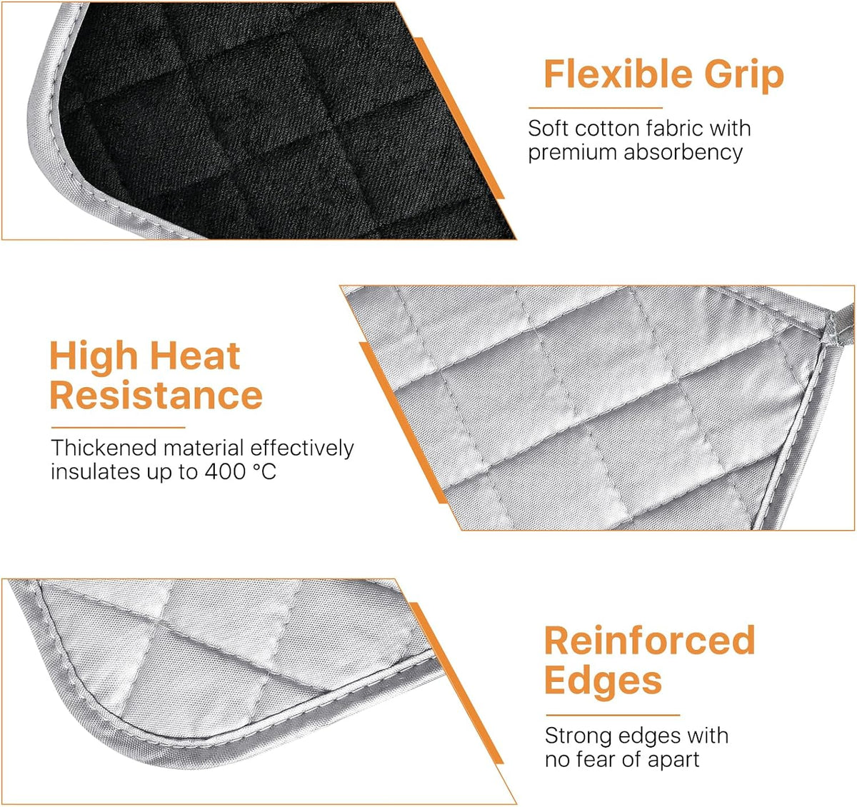 24 Pcs Pot Holders Bulk for Kitchen Heat Resistant, 7X 7Inch Cotton Potholders with Hanging Loops Square Hot Pads Oven Pot Holder Trivet for Cooking Baking (Grey & Black)