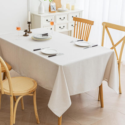 Amazon Basics Rectangle Tablecloths Water-Repellent, Faux Linen Textured Table Cloth Wrinkle Resistant Washable, Decorative Fabric Table Cover for Dining, 60" x 84", Beige, Pack of 2