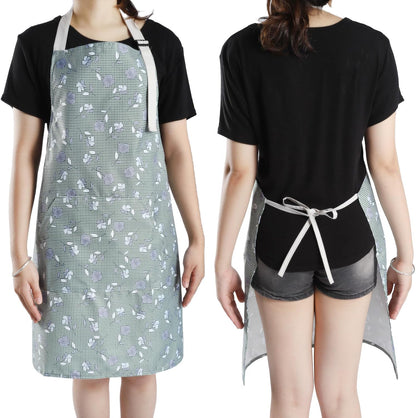 Apron for Women with Pockets, 3 PCs Waterproof Floral Apron with Adjustable Neck Strap for Cooking, Baking, Gardening, Art Craft