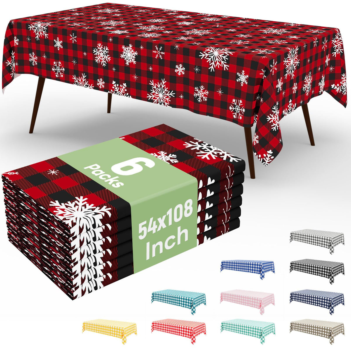 misaya 4 Packs Buffalo Disposable Table Cloth, 54 x 108 Inch Waterproof Plastic Tablecloth, Rectangle Red and White Checkered Table Covers for Picnic, Birthday, Party, Back to School