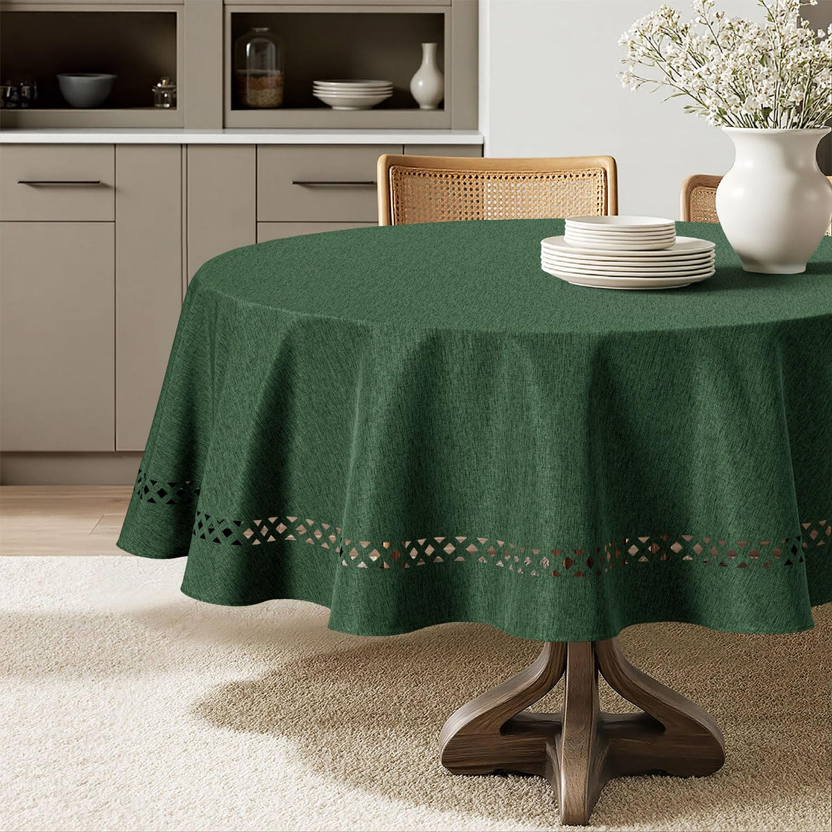 MIULEE Beige Rectangle Tablecloth with Decorative Cutouts 60x84 Inch
