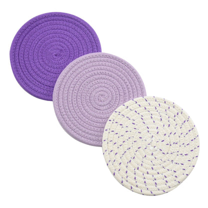 Potholders Set Trivets Set 100% Pure Cotton Thread Weave Hot Pot Holders Set (Set of 3) Stylish Coasters, Hot Pads, Hot Mats,Spoon Rest For Cooking and Baking by Diameter 7 Inches (Gray)