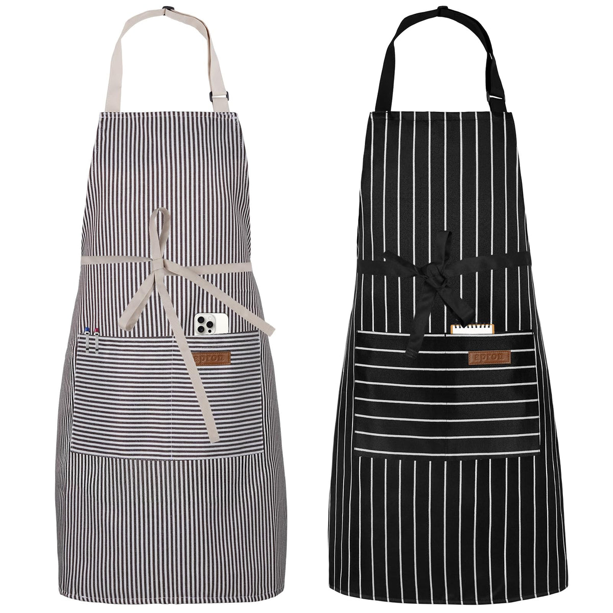 Serrenf 2 Pack Apron, Cooking Kitchen Aprons, Adjustable Bib Apron with 2 Pockets for Men Women Chef Apron