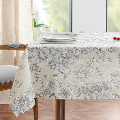 jinchan Black Farmhouse Floral Linen Rectangle Table Cloth 52 x 70 Inch