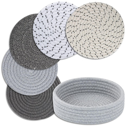 Trivets for Hot Dishes, Pots and Pans, 5 Pcs Hot Pads with Storage Basket